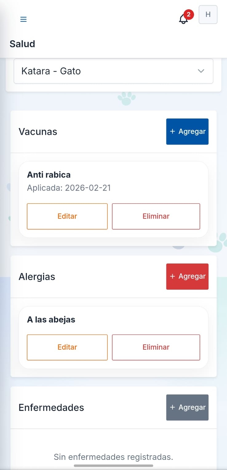 Registro de salud de una mascota
